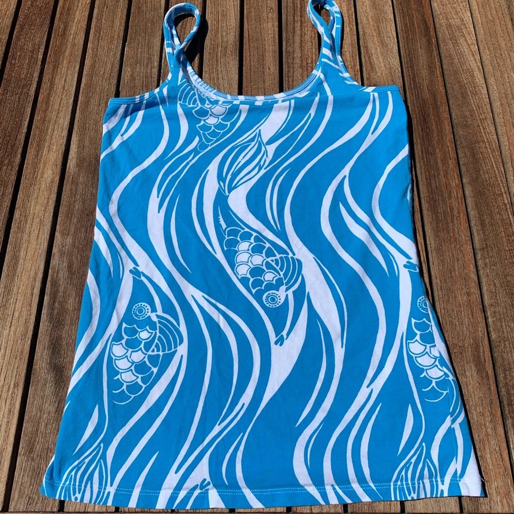 EUC Lilly Pulitzer Tabby Tank White Joe Fish Med
